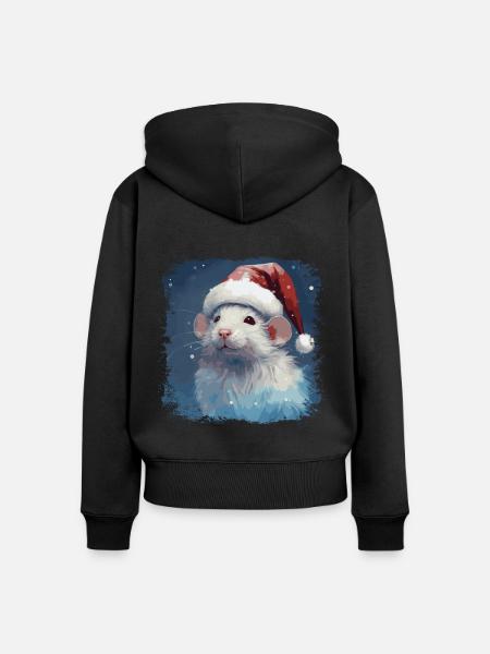Coole Weihnachtsratte - Frauen Premium Bio Zip Hoodie - Schwarz