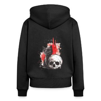 Mignon Chaton Gothique Emo et Crâne - Sweat à capuche zippé Premium bio Femme - noir - Dos - Julia (174cm)