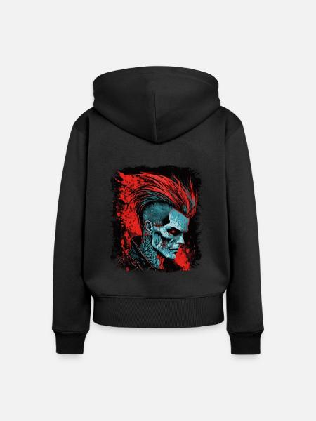 HorrorPunk Zombie Mohawk - Frauen Premium Bio Zip Hoodie - Schwarz