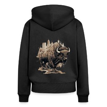 Amerikanischer Bison - Frauen Premium Bio Zip Hoodie - Schwarz - Hinten - Julia (174cm)