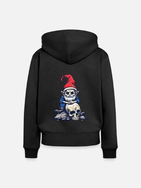 Zombie Gartenzwerg - Frauen Premium Bio Zip Hoodie - Schwarz