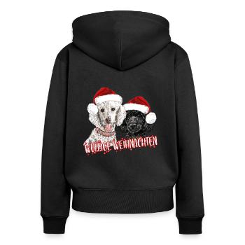 Frohe Weihnachten - weihnachtliches Pudelmotiv - Frauen Premium Bio Zip Hoodie - Schwarz - Hinten - Julia (174cm)