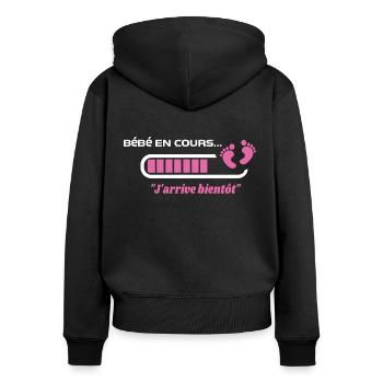 Bébé en cours de téléchargement annoncer grossesse - Sweat à capuche zippé Premium bio Femme - noir - Dos - Julia (174cm)