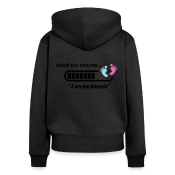 Bébé en cours de téléchargement annoncer grossesse - Sweat à capuche zippé Premium bio Femme - noir - Dos - Julia (174cm)