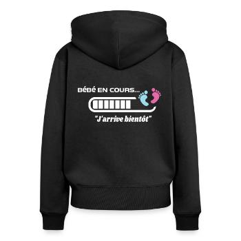 Bébé en cours de téléchargement annoncer grossesse - Sweat à capuche zippé Premium bio Femme - noir - Dos - Julia (174cm)