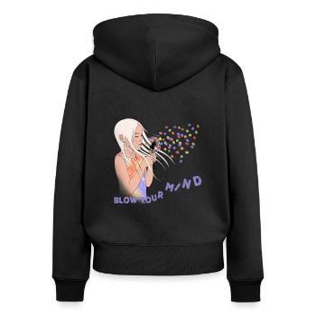 Mädchen mit Löwenzahn - Frauen Premium Bio Zip Hoodie - Schwarz - Hinten - Julia (174cm)