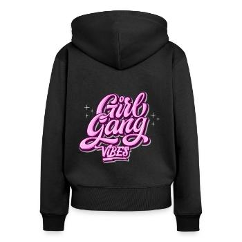 Ambiance de gang de filles - Sweat à capuche zippé Premium bio Femme - noir - Dos - Julia (174cm)