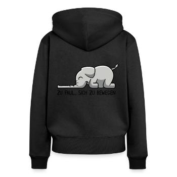 Elefant - zu faul sich zu bewegen - Frauen Premium Bio Zip Hoodie - Schwarz - Hinten - Julia (174cm)