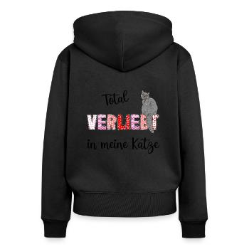 Verliebt in meine Katze, süßes Katzenmotiv - Frauen Premium Bio Zip Hoodie - Schwarz - Hinten - Julia (174cm)