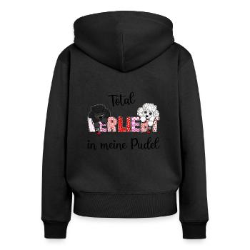 Verliebt in meine Pudel, süßes Pudelmmotiv - Frauen Premium Bio Zip Hoodie - Schwarz - Hinten - Julia (174cm)