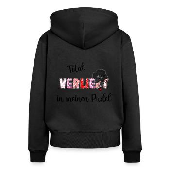 Verliebt in meinen Pudel, süßes Pudelmmotiv - Frauen Premium Bio Zip Hoodie - Schwarz - Hinten - Julia (174cm)