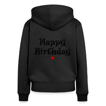 Anniversaire, Joyeux anniversaire, Félicitations, Voeux - Sweat à capuche zippé Premium bio Femme - noir - Dos - Julia (174cm)