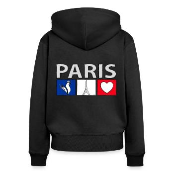Paris avec du cœur - Sweat à capuche zippé Premium bio Femme - noir - Dos - Julia (174cm)