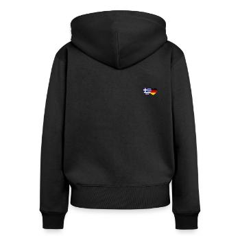 Grèce Allemagne Drapeau Cœur - Sweat à capuche zippé Premium bio Femme - noir - Dos - Julia (174cm)