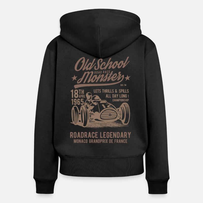 Monstre de course sur route Old School - Sweat à capuche zippé Premium bio Femme - noir