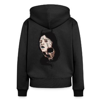 Morph - Frauen Premium Bio Zip Hoodie - Schwarz - Hinten - Julia (174cm)