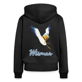Lachmöwe Wismar - Frauen Premium Bio Zip Hoodie - Schwarz - Hinten - Julia (174cm)
