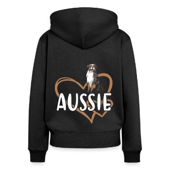 Dog Aussie Heart - Frauen Premium Bio Zip Hoodie - Schwarz - Hinten - Julia (174cm)