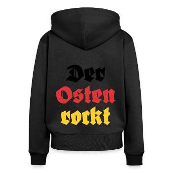Der Osten Rockt Ostdeutschland - Frauen Premium Bio Zip Hoodie - Schwarz - Hinten - Julia (174cm)