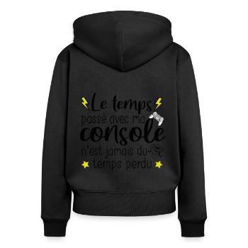 Console Jeux Game Gamer Gaming Gameuse Cadeau - Sweat à capuche zippé Premium bio Femme - noir - Dos - Julia (174cm)