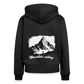 Mountain Calling 9 - Frauen Premium Bio Zip Hoodie - Schwarz - Hinten - Julia (174cm)