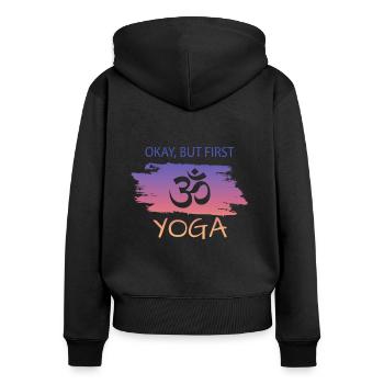 lustiger Spruch Yoga - Frauen Premium Bio Zip Hoodie - Schwarz - Hinten - Julia (174cm)