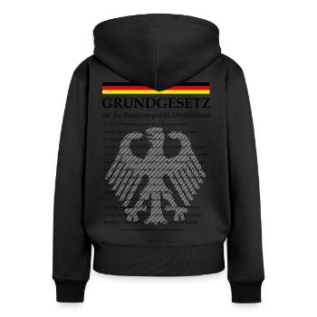 Grundgesetz mit Artikeln - Frauen Premium Bio Zip Hoodie - Schwarz - Hinten - Julia (174cm)