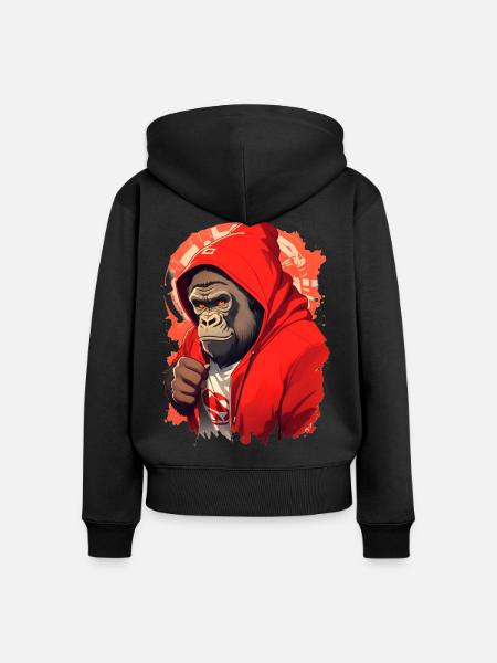 Gorilla mit rotem Hoody - Frauen Premium Bio Zip Hoodie - Schwarz