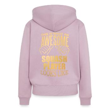 quetschen - Frauen Premium Bio Zip Hoodie - Altrosa - Hinten - Julia (174cm)