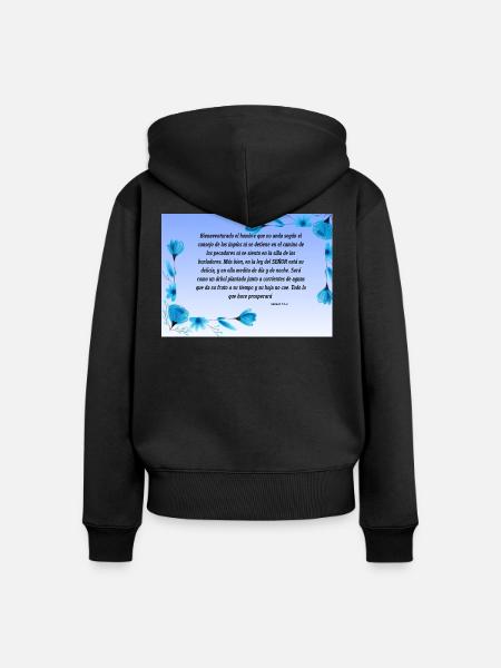 Beruhigender Bibelvers mit blauen Blumen - Frauen Premium Bio Zip Hoodie - Schwarz