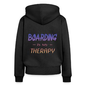 boarding is my therapy - Frauen Premium Bio Zip Hoodie - Schwarz - Hinten - Julia (174cm)