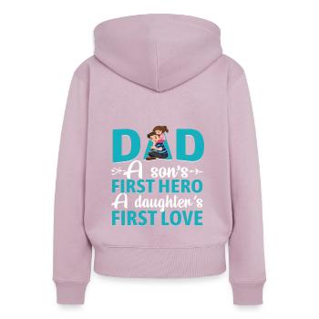 DAD HERO LOVE | Father's Day Father's Day - Women's Premium Organic Zip Hoodie - dusky pink - Back - Julia (174cm)