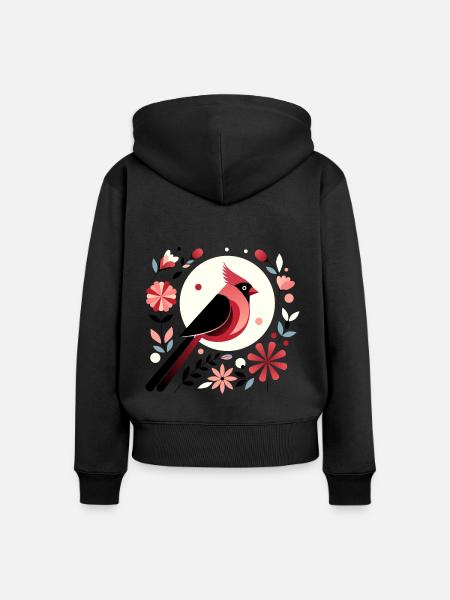 Kardinal und Blumen - Frauen Premium Bio Zip Hoodie - Schwarz