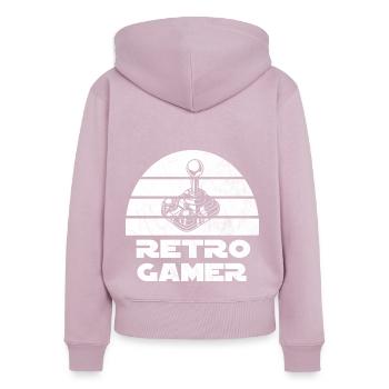Retro Gamer Design mit Joystick - Frauen Premium Bio Zip Hoodie - Altrosa - Hinten - Julia (174cm)