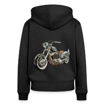 Ewiger Chopper - Frauen Premium Bio Zip Hoodie - Schwarz - Hinten - Julia (174cm)