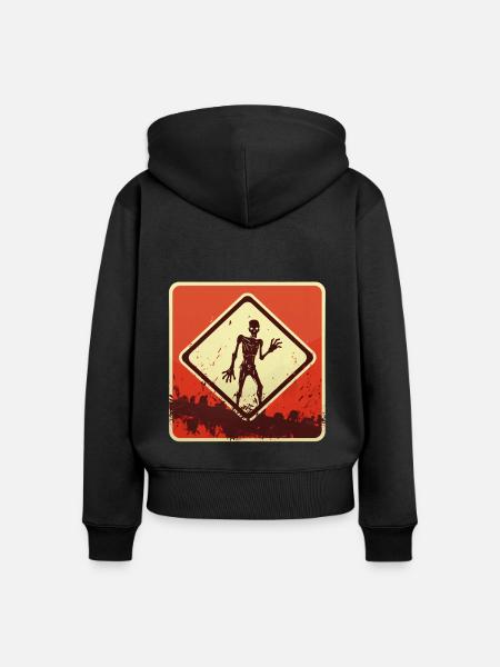 Halloween Zombieschild - Frauen Premium Bio Zip Hoodie - Schwarz