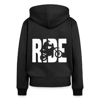 Ride Motorrad, Motocross Silhouette. - Frauen Premium Bio Zip Hoodie - Schwarz - Hinten - Julia (174cm)