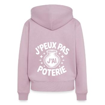 I Can't, I Have Pottery – Humor T-Shirt - Women's Premium Organic Zip Hoodie - dusky pink - Back - Julia (174cm)