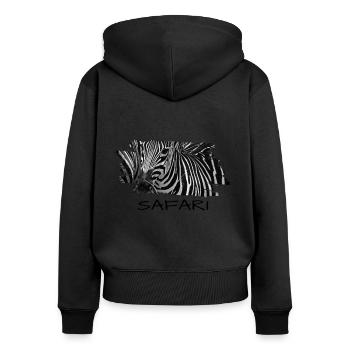 Safari Zebra Tanzania - Frauen Premium Bio Zip Hoodie - Schwarz - Hinten - Julia (174cm)