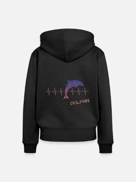 Dolphin Heartbeat Herzschlag Delfin - Frauen Premium Bio Zip Hoodie - Schwarz