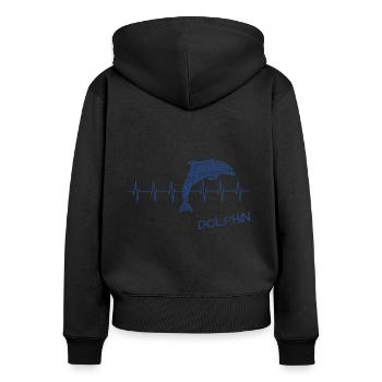 Dolphin Delfin - Frauen Premium Bio Zip Hoodie - Schwarz - Hinten - Julia (174cm)