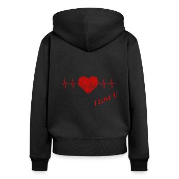 I love You, Ich liebe Dich, I love U - Frauen Premium Bio Zip Hoodie - Schwarz - Hinten - Julia (174cm)