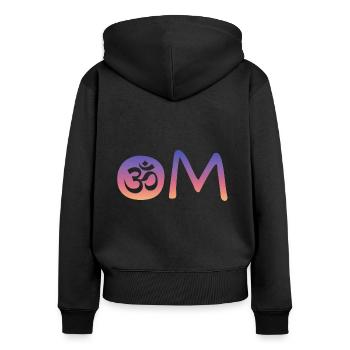 Om - Frauen Premium Bio Zip Hoodie - Schwarz - Hinten - Julia (174cm)
