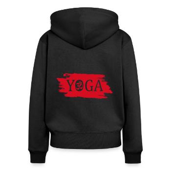 Yoga Om - Frauen Premium Bio Zip Hoodie - Schwarz - Hinten - Julia (174cm)