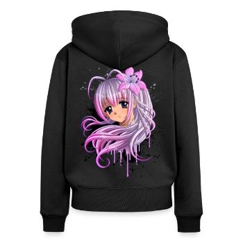 Nettes Anime Girl - Frauen Premium Bio Zip Hoodie - Schwarz - Hinten - Julia (174cm)
