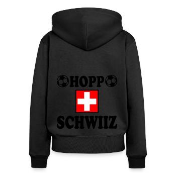 Hopp schwiiz - Sweat à capuche zippé Premium bio Femme - noir - Dos - Julia (174cm)