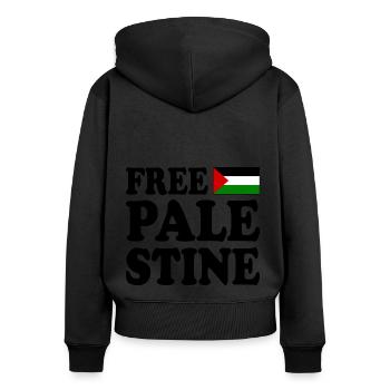Free palestine - Sweat à capuche zippé Premium bio Femme - noir - Dos - Julia (174cm)