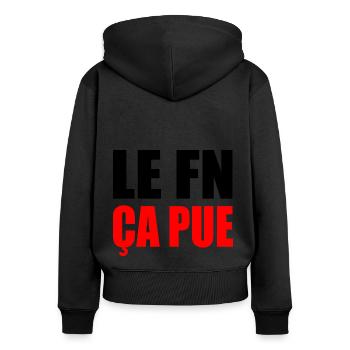 le fn ça pue - Sweat à capuche zippé Premium bio Femme - noir - Dos - Julia (174cm)