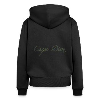 Carpe Diem - Frauen Premium Bio Zip Hoodie - Schwarz - Hinten - Julia (174cm)