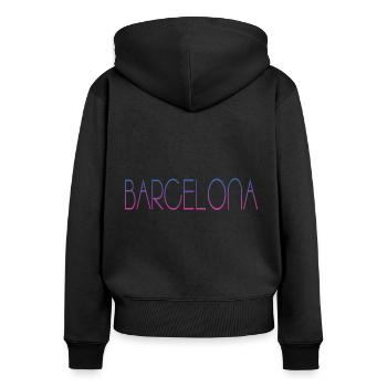 Barcelona - Frauen Premium Bio Zip Hoodie - Schwarz - Hinten - Julia (174cm)